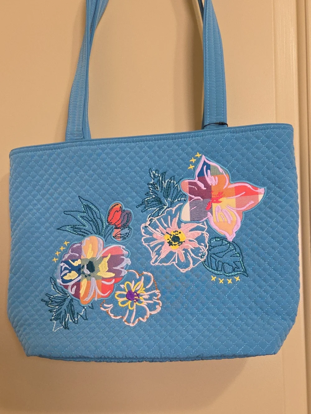 Vera Bradley Tote Bag Turquoise Blue With Flowers